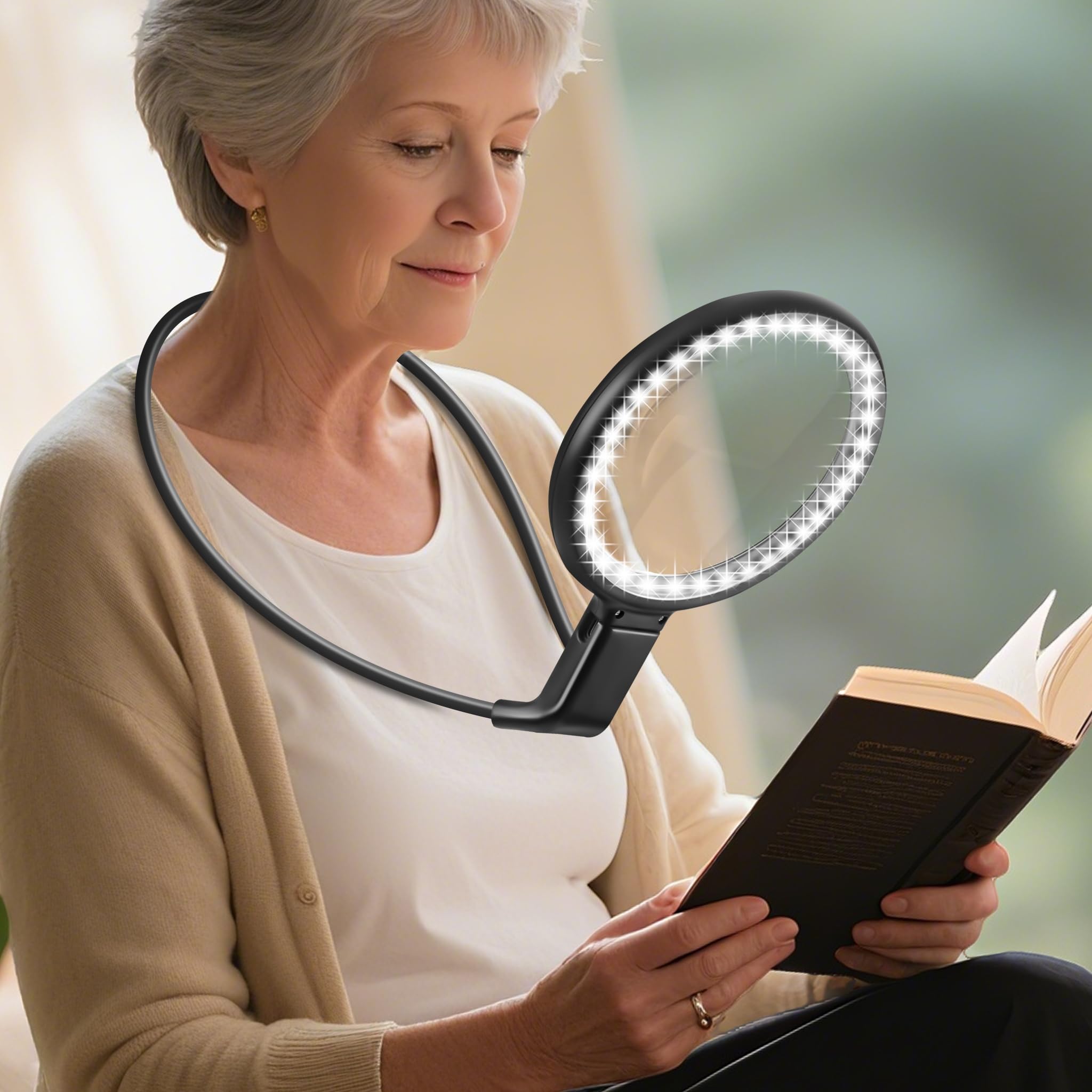 Photo 1 of Neck Magnifier Hands Free with Light, 10X 5.2 Large Magnifying Glass with 36 LED Light, Flexible Gooseneck for Close Work Reading Sewing Senior (Black)