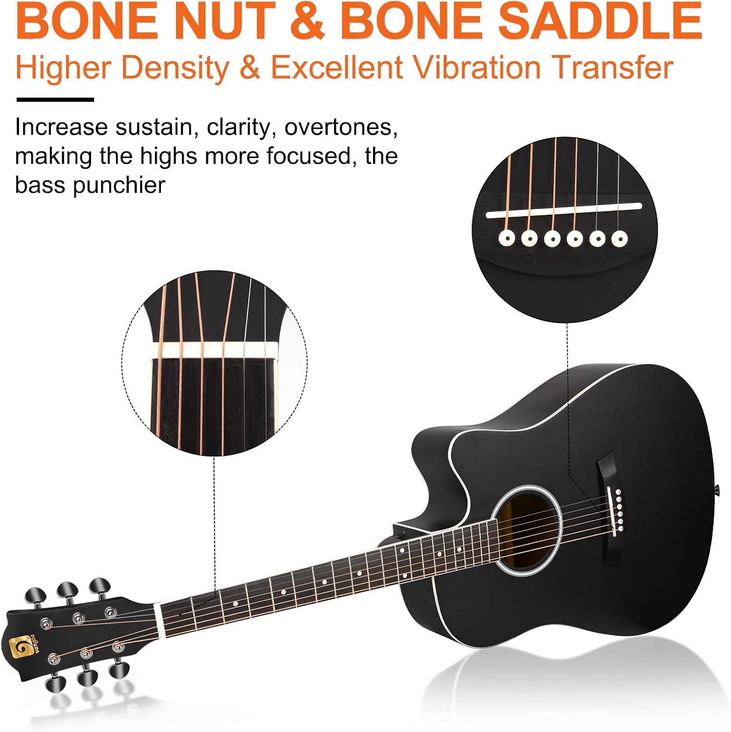 Vangoa 4/4 Acoustic Guitar Beginner Set Adult Full Size Cutaway Folk Guitar Starter Kit 41 inches with Gig Bag, Picks - Image 5