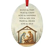 2025 Nativity Christmas Ornaments - Believe Like Mary Trust Like Joseph Jesus Christmas Decorations - Round Ceramic Ornament for Christian Gifts, Religious Christmas Ornaments, Nativity Decor