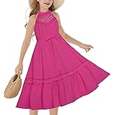 GRACE KARIN Girls Dresses Summer Spring Halter Maxi Dress Kids Ruffle Casual Flower Pleated Sun Dress Size 5-14