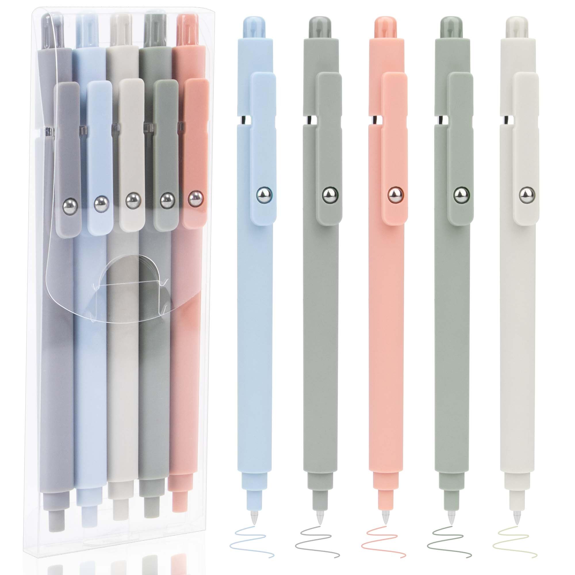 YUNAI Retractable Gel Pens, 5PCS 0.5mm Colored Ink Ballpoint Pens with Silicone Clip, Premium Smooth Writing Quick Dry Ink Fine Point Rollerball Pens for School Home Stationery Supplies, Light Color