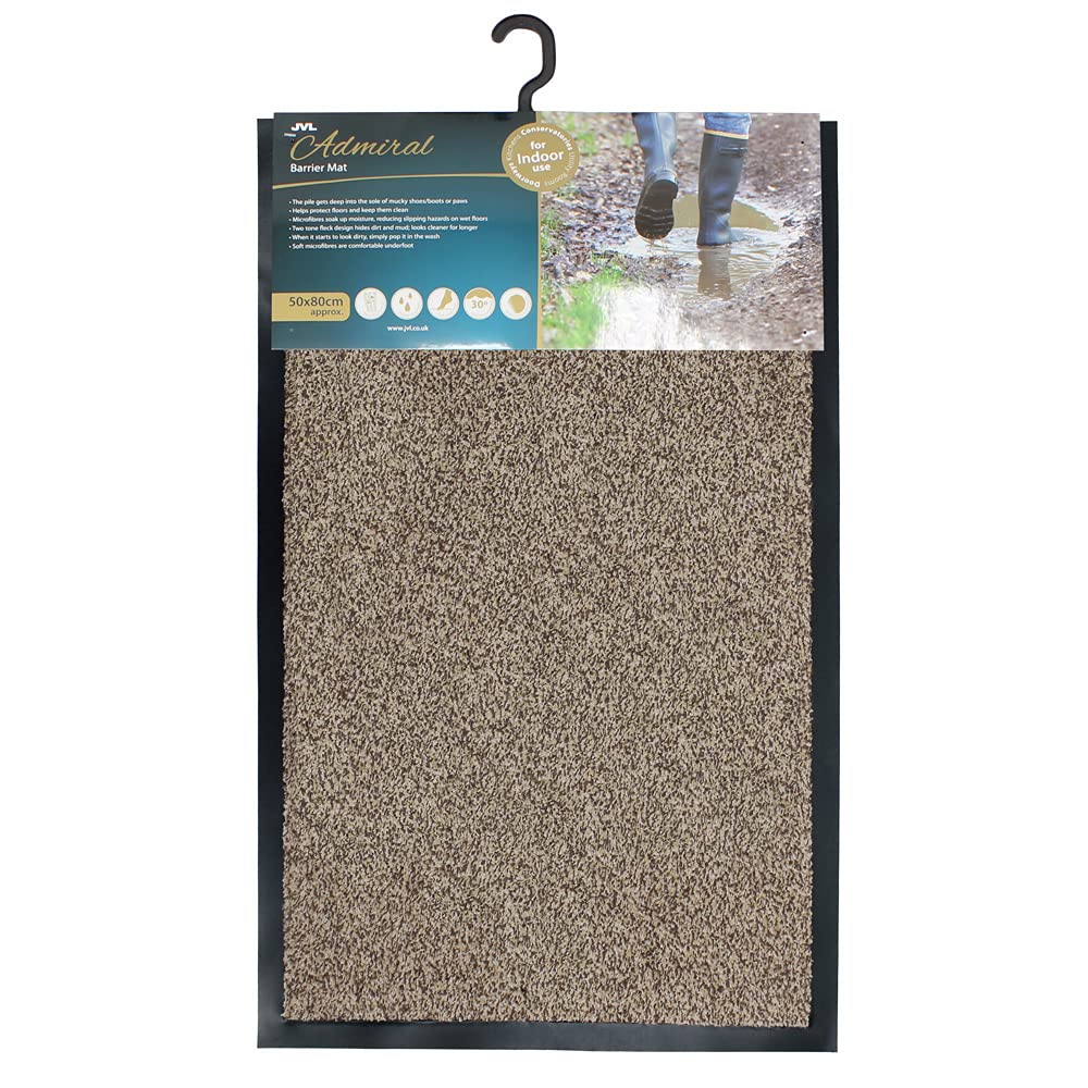 JVL Admiral Barrier Door Mat, Microfibre, Stone, 50 x 80cm, One size, 01-640ST