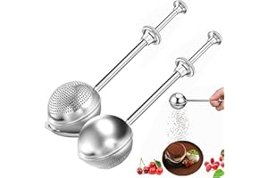 Floopstyle Premium Stainless Steel Flour Sifter and Sugar Duster Set, Mesh Ball Design with Handle, One-Hand Operation for Ba
