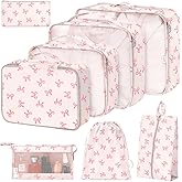 8 Set Packing Cubes for Suitcases,Suitcase Organizer with Shoe,Cosmetics,Clothing, and Accessories Bags for Travel Luggage Organizer Women Men(Pink Bows)