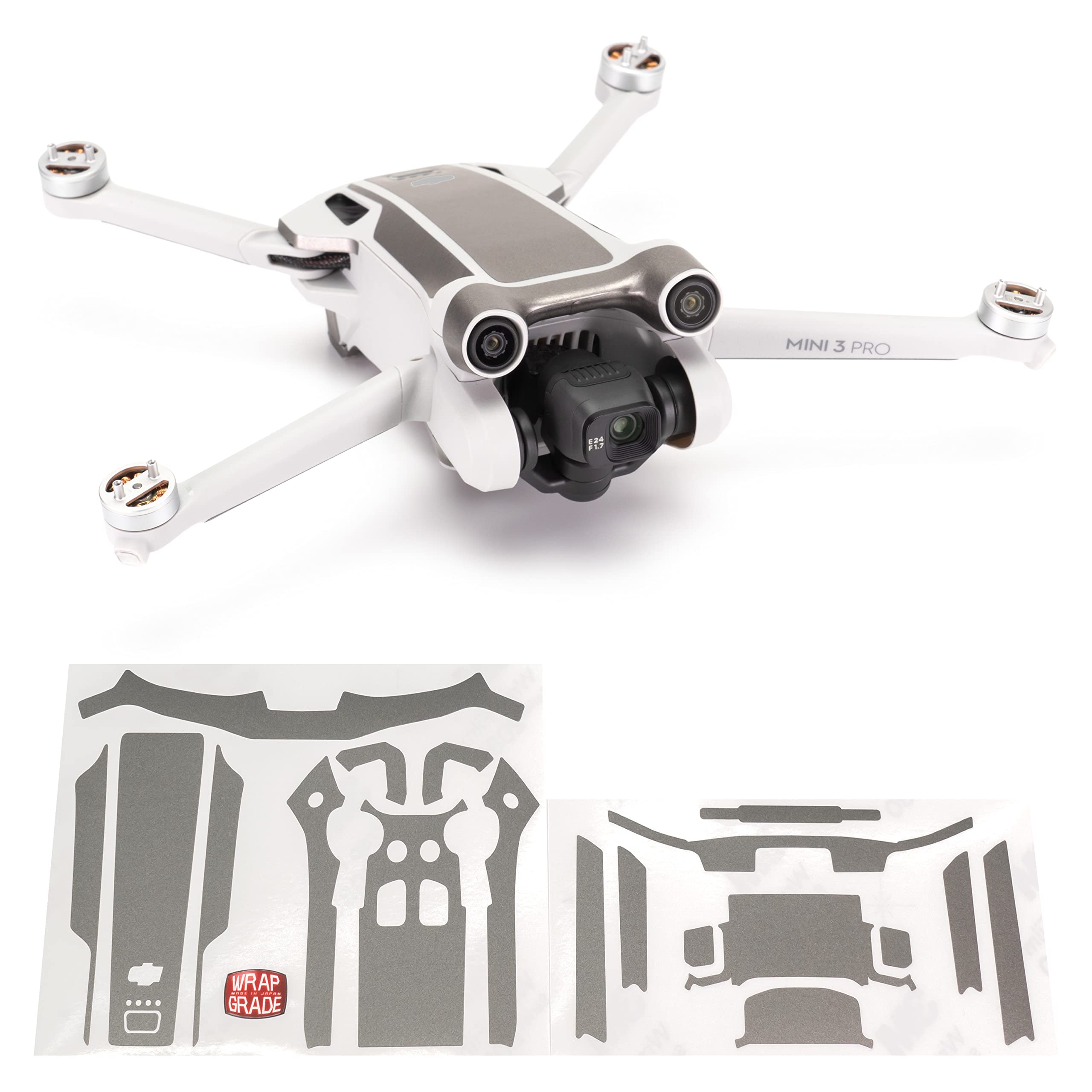 WRAPGRADE Skin Stickers compatible with DJI Mini 3 Pro | Accent Color (TITANIUM) — image 1