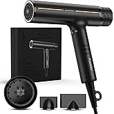 Prastiny Ionic Hair Dryer with Diffuser, Fast Drying Low-Noise Blow | Travel Hair Dryer Diffuser, LCD Display &amp; Auto-Clean, Lightweight, Low-Noise, Fast Dry, 4 Heat/3 Speed, ALCI Safety Plug