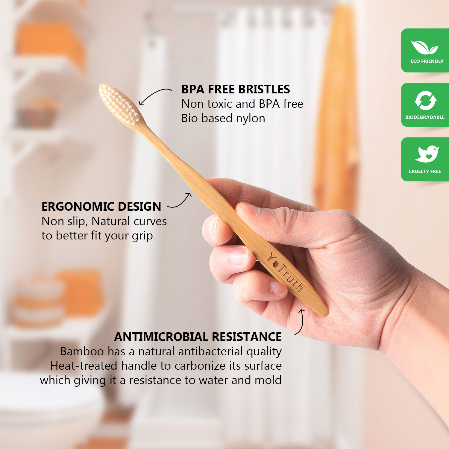 Yotruth Bamboo Toothbrush Set Natural Eco Friendly Bamboo Toothbrush Four Sets of Each box