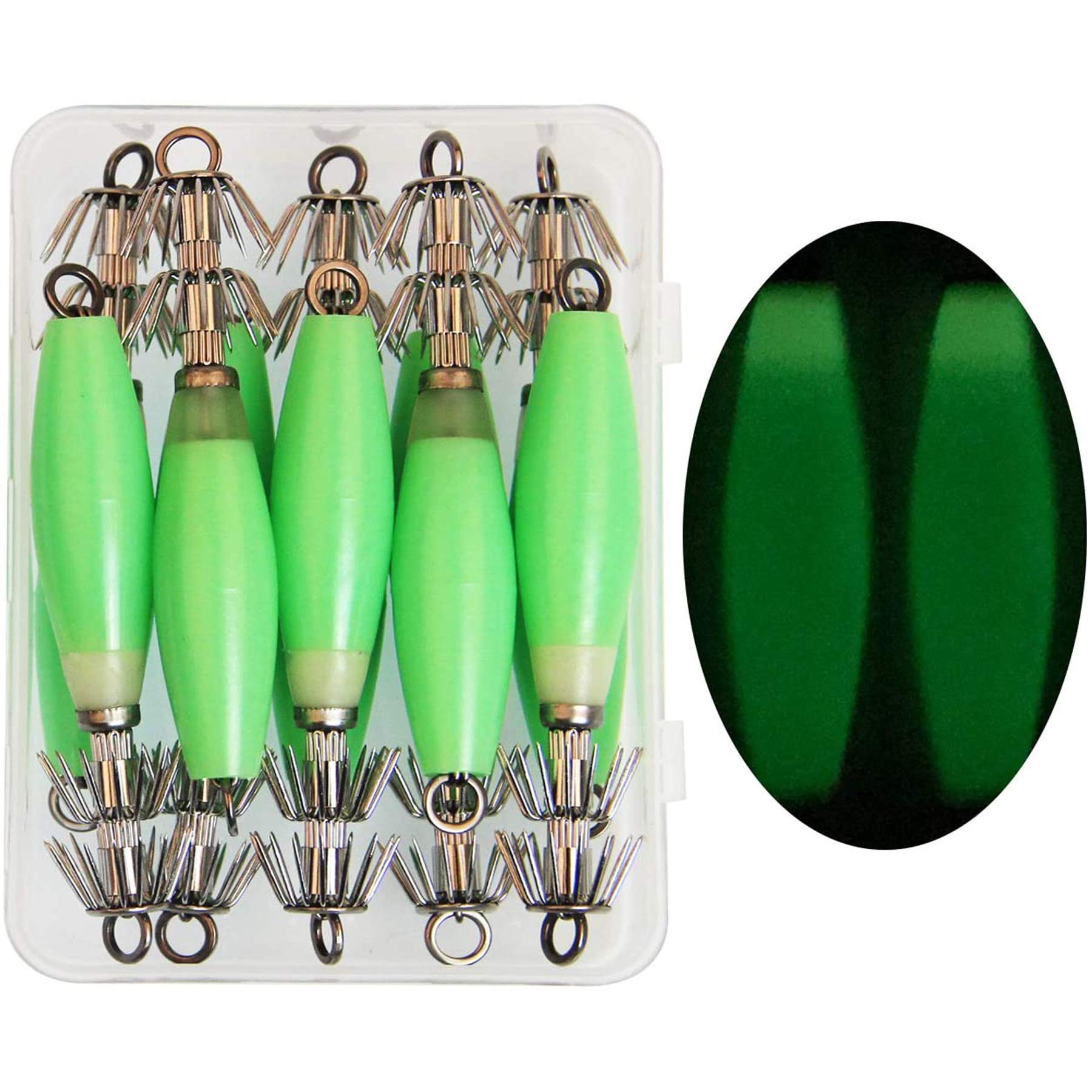 Noctilucent Squid Jig Cuttlefish Sleeve Jig Fishing Lure Bait Head Hooks Squid Hook Umbrella Sea Fishing Fluorescent Squid Octopus Cuttlefish Jig Fishing Lure Set (10pcs/box)