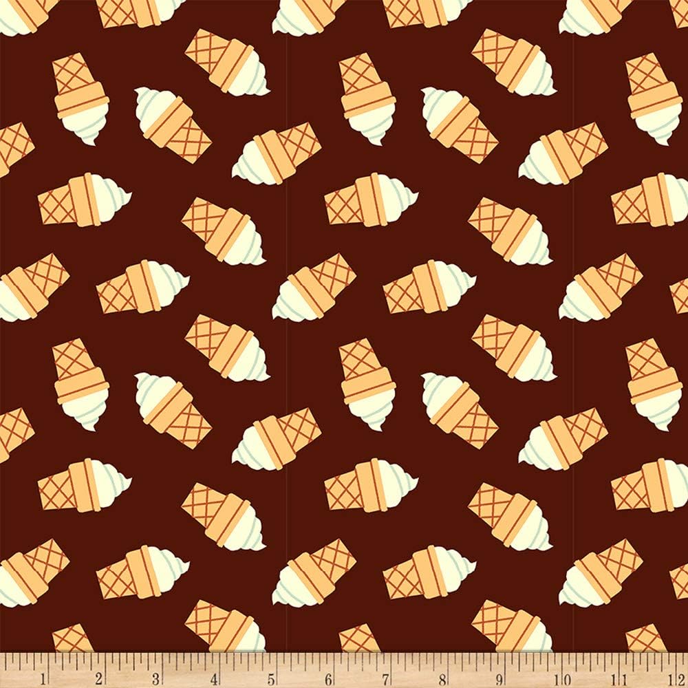 Fabri-Quilt Studios Food Truck Ice Cream Cones Brown, Fabric by the Yard