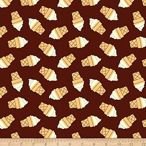 Fabri-Quilt Studios Food Truck Ice Cream Cones Brown, Fabric by the Yard