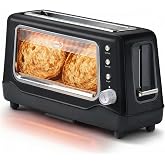 Dash Clear View Toaster | 10" Long Slot 2 Slice Toaster with See-Through Glass Window, 7 Browning Levels, Bagel, Defrost &amp; Reheat Functions, Removable Glass Panel, Crumb Tray, Black