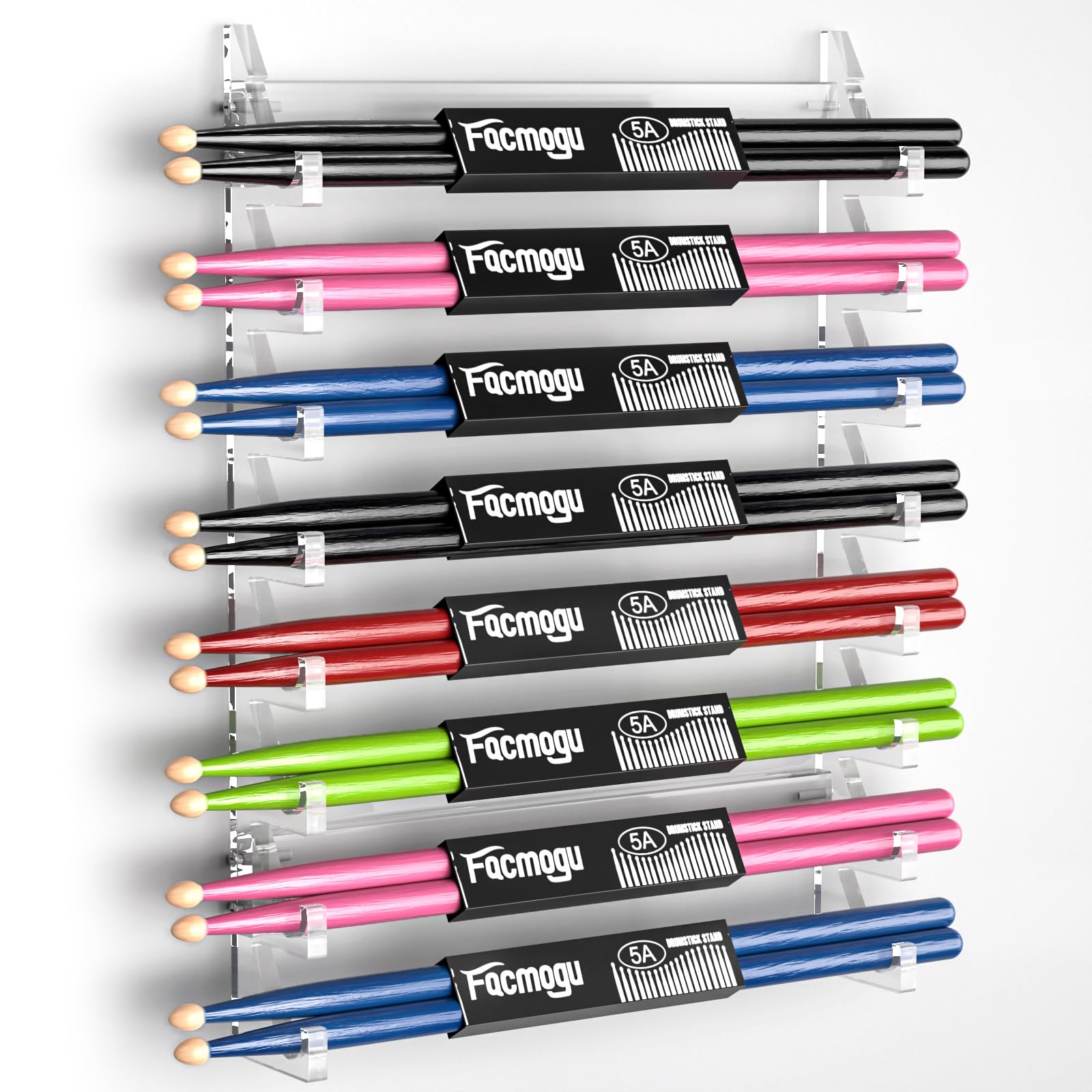 Facmogu Acrylic Drum Stick Holder, Drumstick Display Stand for 8 Pair of Sticks, Drumstick Organizer Holder for Display & Collector Sticks, Wands and Lightsabers, Wall Mounted Stick Holder for Decor — image 1