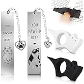 4 Pcs Cat Book Page Holder Set, 2 Pcs Thumb Book Page Holder, 2 Pcs Zinc Alloy Cat Book Marker with Pendent, Book Accessories for Reading Lovers, Literary Gifts for Readers