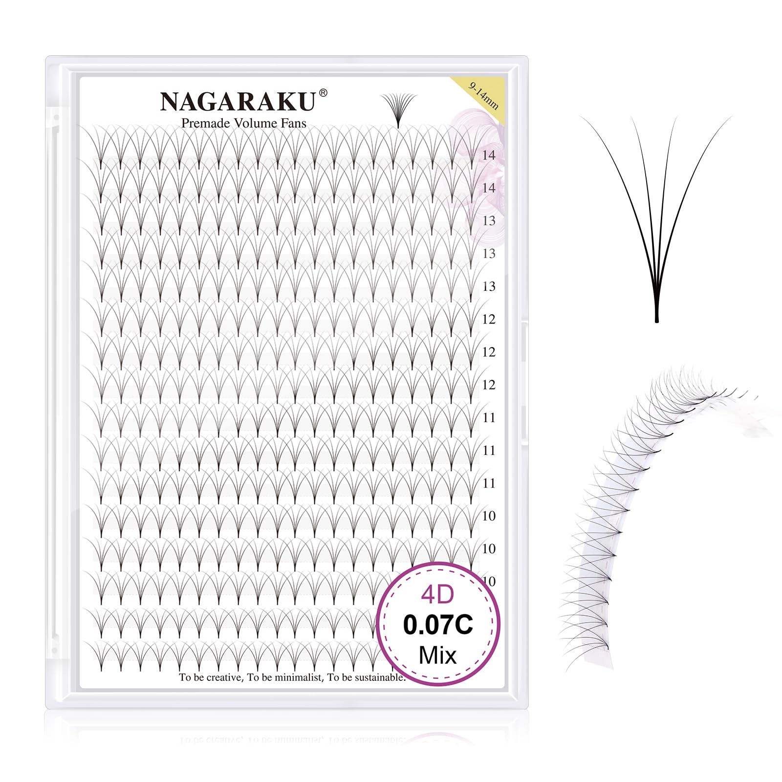 NAGARAKU Eyelash Extensions 320 Clusters Premade Fans Russian Volume Long Stem Premade Fans Thin Pointy Base Natural Pre Fanned Fluffy False Eyelash Black 16 Rows (4D 0.07 C Curl 9-14mm Mix Tray) — image 1