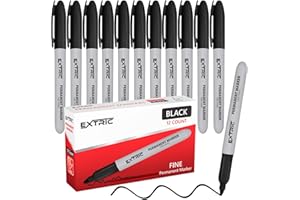 EXTRIC Permanent Markers Black, 12 Count Fine Point Markers, Quick Drying, Works on wood, Paper, Plastic, Metal and Glass, for Home, Office and School use