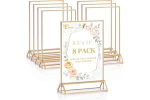 EHWINE 8 Pack Acrylic Sign Holder 8.5 x 11, Double Sided Gold Picture Frame Stand up Table Top Sign Holders, Clear Display St