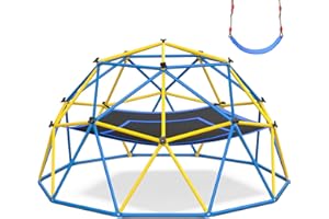 Hapfan Jungle Gym, 10ft Climbing Dome with Hammock and Swing, Outdoor Play Equipment with Monkey Bars for Kids 3-12, Supports 800LBS Backyard Climbing Toys