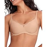 Ubras V Neck Mesh Supportive Bra, Seamless Push up Bra no Underwire, Comfortable Bralette for Women