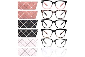 CHOFILORD 6 Pack Fashion Reading Glasses for Women Men Blue Light Blocking Oversized Square Readers with Spring Hinge
