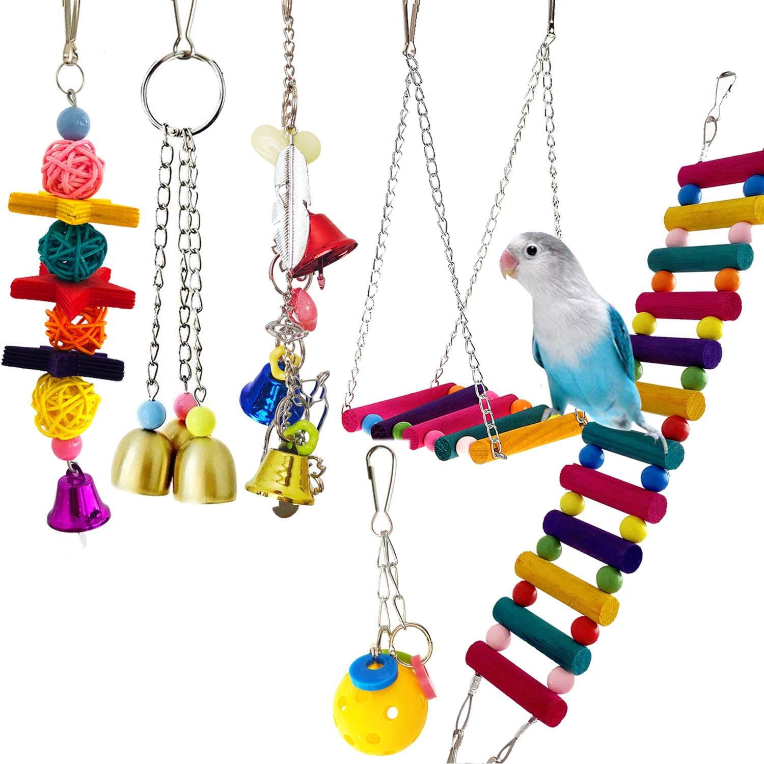 Bird Parrot Toys Ladders Swing Chewing Toys Hanging Pet Bird Cage Accessories Hammock Swing Toy for Small Parakeets Cockatiels, Lovebirds, Conures, Macaws, Finches (Pack of 6 Bird Swing Ladder Toys) : Pet Supplies