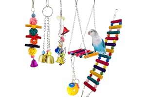 COCOGO 6pcs Bird Parakeet Toys Ladders Swing Colorful Chewing Bird Parakeet Cage Accessories Hanging Bell Pet Cockatiel Toys for Bird Cage for Small Birds, Love Birds, Conures, Macaws, Parrots, Finches