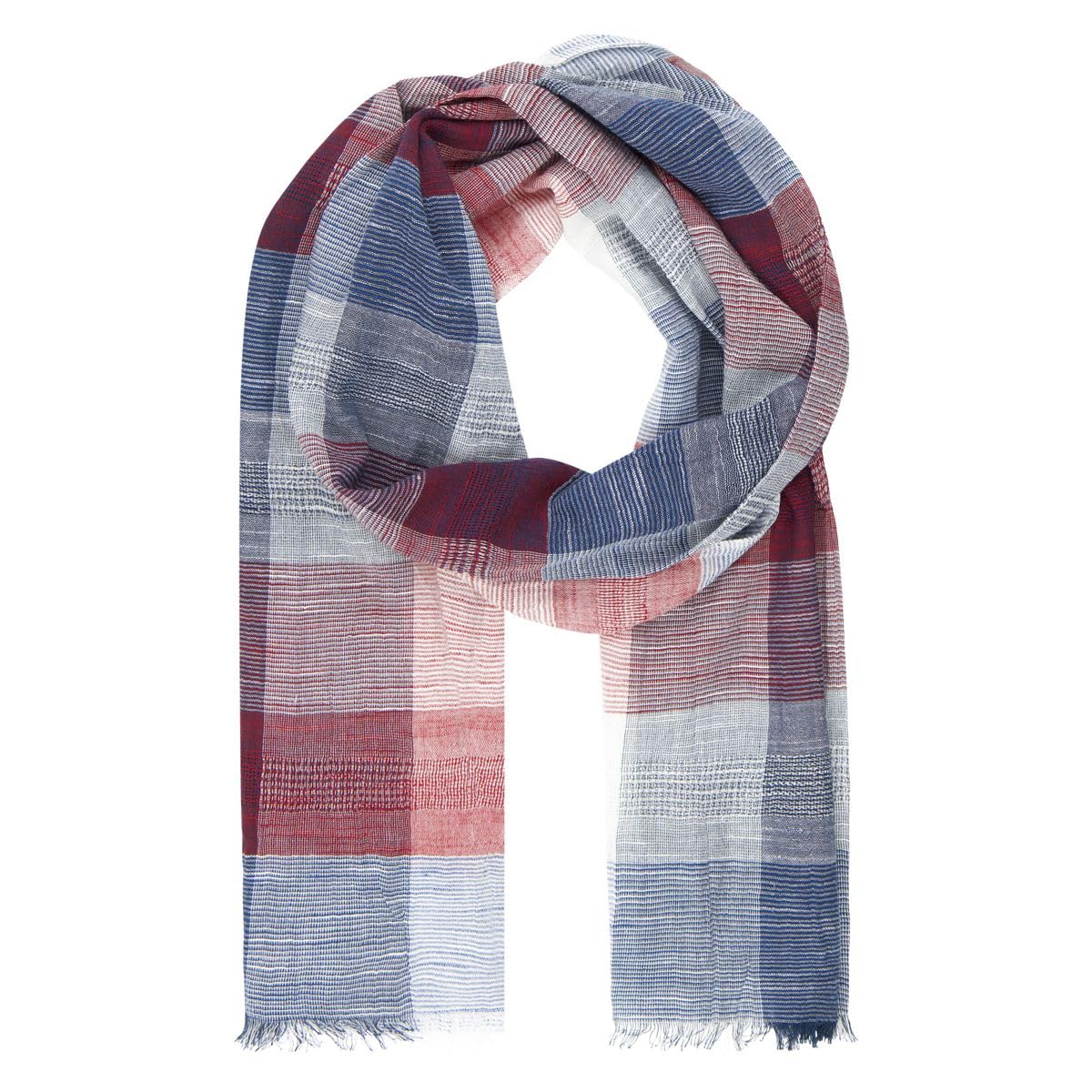 LINDENMANN scarf/woven scarf men 100% cotton, men's scarf, grey-red-blue