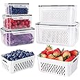 5 PCS Large Fruit Containers for Fridge - Leakproof Food Storage Containers with Removable Colander - Dishwasher & microwave 