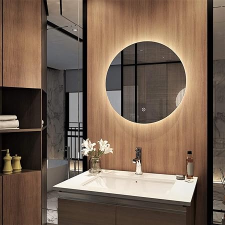 Meykoers Wandspiegel Badezimmerspiegel Led Badspiegel Mit Beleuchtung Spiegel Rund 60cm Mit Touch Schalter Badspiegel Rund Kaltweiss 6400k Amazon De Kuche Haushalt