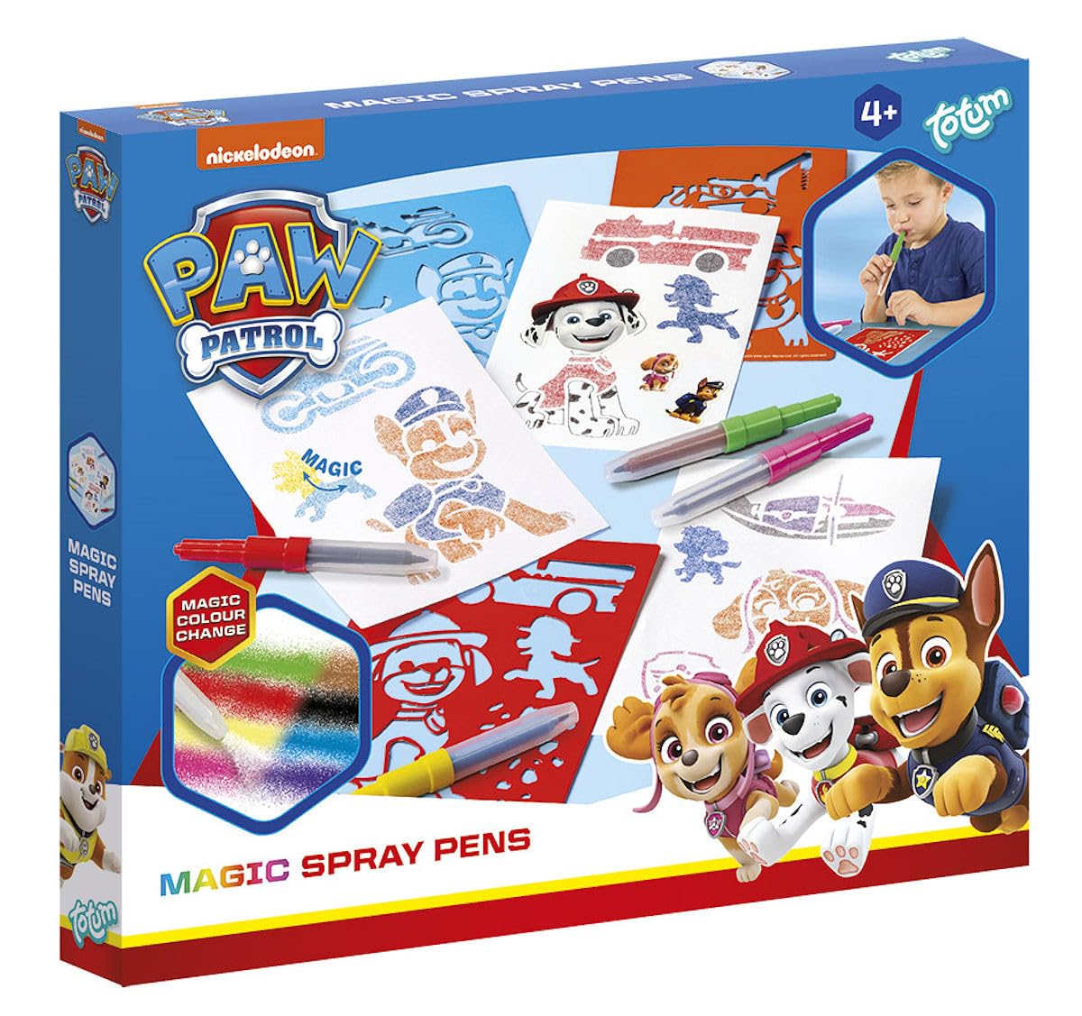 Paw Patrol Colour Changing Spray Pens for Children - Magic Painting Set with Stencils - Creative Drawing and Painting Fun from 4 Years