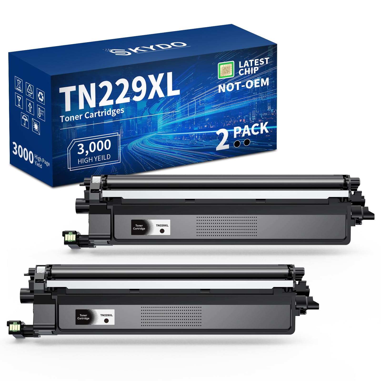 Photo 1 of Skydo TN229XL Black Compatible Toner Cartridges Replacement for TN229 TN-229 TN 229 XL Toner Cartridges to Use with MFC-L3780CDW MFC-L3720CDW HL-L3280CDW HL-L3220CDW Printer(2 Blacks)
