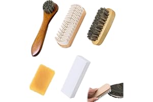 Shoe Brush Set 6 Piece Suede and Nubuck Cleaner Kit Includes Long Handle Brush Oval Rubber Sponge and Erasers for Boots Heels