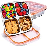 Palksky Snack Box Stainless Steel, 2PCS 4 Compartments Reusable Snackle Box Containers with Lids, Bento Snack Boxes for Home, Travel, Picnic, Camping