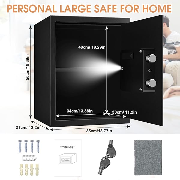 3.3 CUBIC FEET LARGE SAFES FOR HOME USE FIRE AND WATER PROOF, DIGITAL SECURITY SAFE WITH KEY AND COMBINATION, HOME SAFES WATER AND FIREPROOF FOR FIREARM MEDICINE MONEY VALUABLES