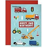 CENTRAL 23 Colorful Second Birthday Card for Boys - Happy 2nd Birthday - Age 2 - Two Year Old - Truck and Car Greeting Card - Fun Vehicle Themed Card for Kids - Son, Grandson, Toddler