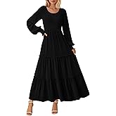 PRETTYGARDEN Women's Smocked Maxi Dress 2025 Fall Casual Long Sleeve Swiss Dot Ruffle Long Flowy Wedding Guest Dresses