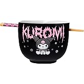 Silver Buffalo Sanrio Hello Kitty and Friends Kuromi Ceramic Ramen Noodle Rice Bowl with Chopsticks, Microwave Safe, 20 Ounces