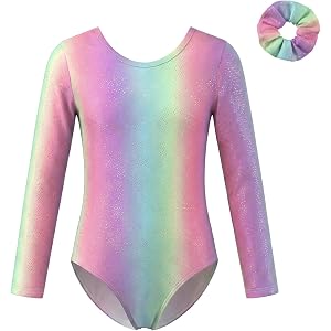 PATPAT Girls Long Sleeve Gymnastics Leotards Classic Tumbling Unitards Activewear Dance Outfit with Hair Scrunchie 3-9 Years