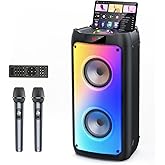 HWWR Karaoke Machine with 2 Wireless Microphones, Portable Bluetooth Speaker for Adults & Kids, Big Party PA System with Disco Lights for Gatherings, Stage Monitors, The Best Gifts for All