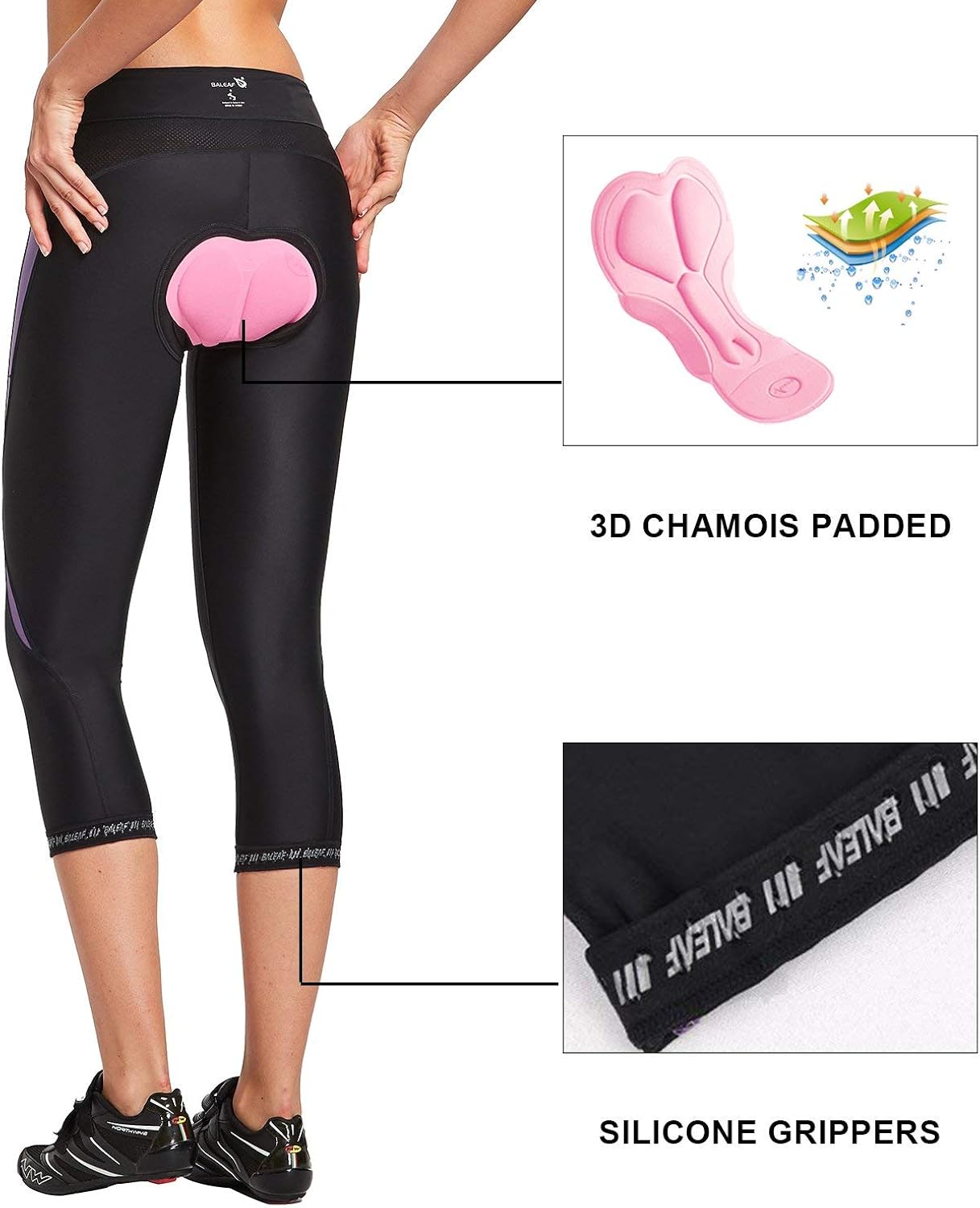 BALEAF Women's 3D Padded Gel Cycling Pants Bike Shorts 3/4 Tights Capris UPF 50+Breathable Quick Dry Lightweight Pocket : Clothing