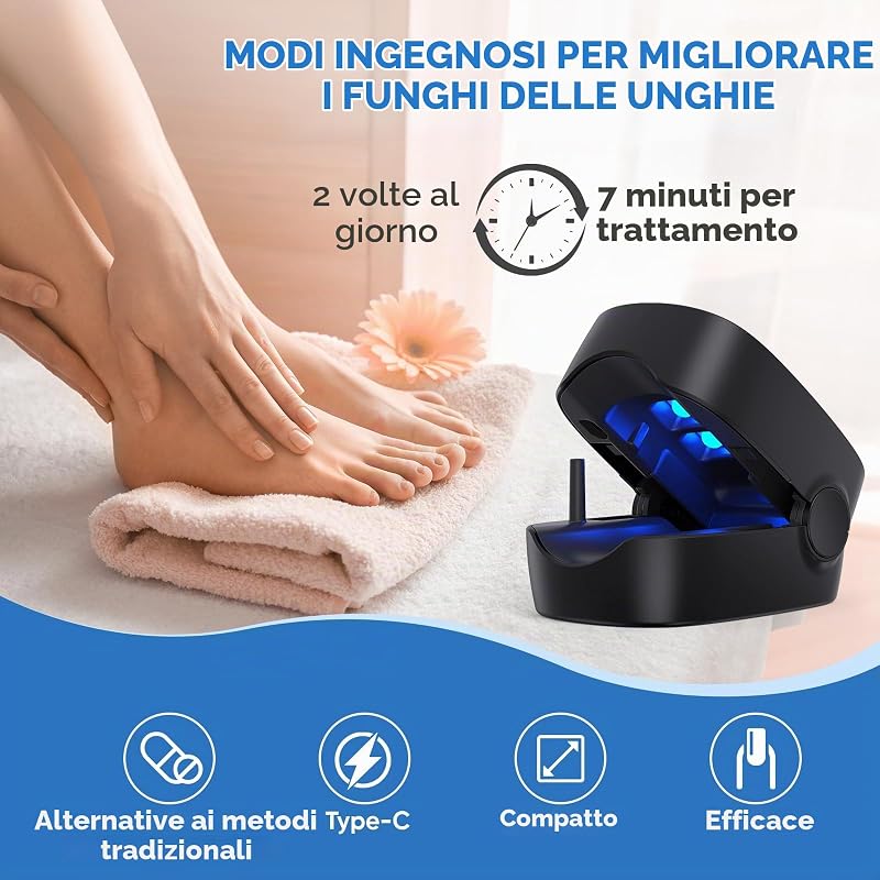 Dispositivo Laser dei Funghi Unghie Indolore, Berrlly Dispositivo Laser di Trattamento per Funghi Unghie, Portatile con Typo C Cavo, 7 Minuti al Giorno Ripristinare Bellezza Adatto per Casa (Negro) — foto 4 di 8