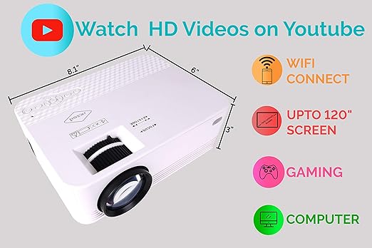 Portable WiFi Projector Android/iOS with WiFi Ultra Clear Display 3000 lumens USB/HDMI/VGA/Memory SD Card (120
