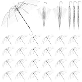 VUDANZYER 30 Pcs Clear Wedding Umbrellas Bulk, Transparent Auto Open Stick Umbrellas with White European J Hook Handle, Windproof Waterproof Large Canopy Umbrella for Wedding Outdoor Golf Photography