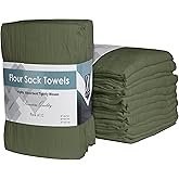 ZOYER Flour Sack Towels 28" x 28", 12 Pack - 100% Cotton Dish Towel - Machine Washable TeaTowels, Ultra Absorbent BarTowels, Dish Cloth Perfect for Drying Dishes & Cleaning - Olive
