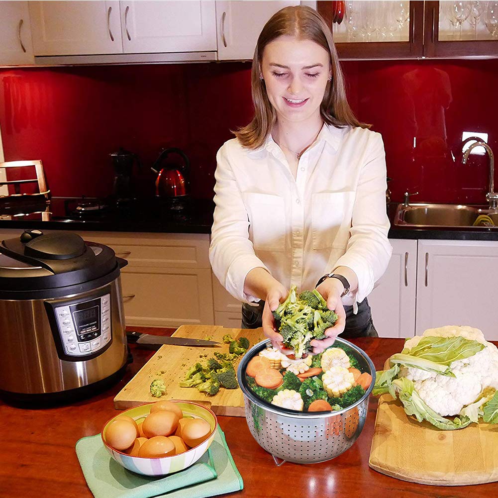 Steamer Basket For Instant Pot Accessories 6 or 8 qt, Fits Instant Pot Pressure Cooker/Ultra With Silicone Handle and Non-Slip Legs, 304 Stainless Steel Strainer for Vegetables, Fruits, Meats