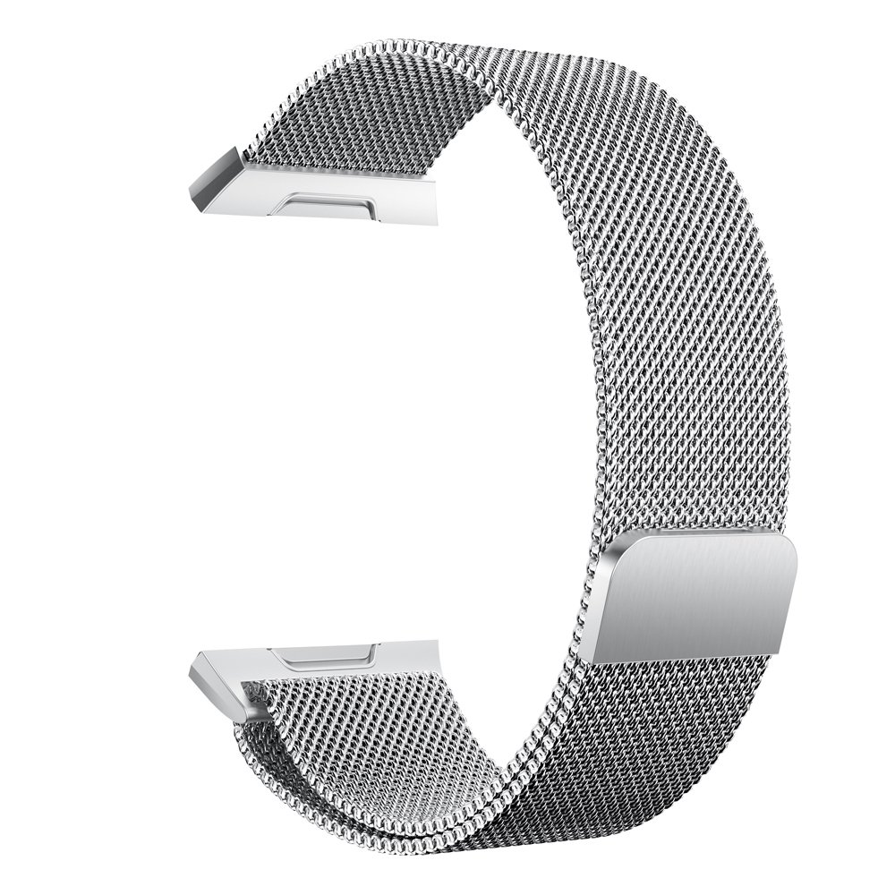 Fitbit Ionic Bands, BOCOL Stainless Steel Milanese Loop Metal Replacement Band with Unique Magnet Lock Accessories for Fitbit Ionic Small Large (Silver/Large)