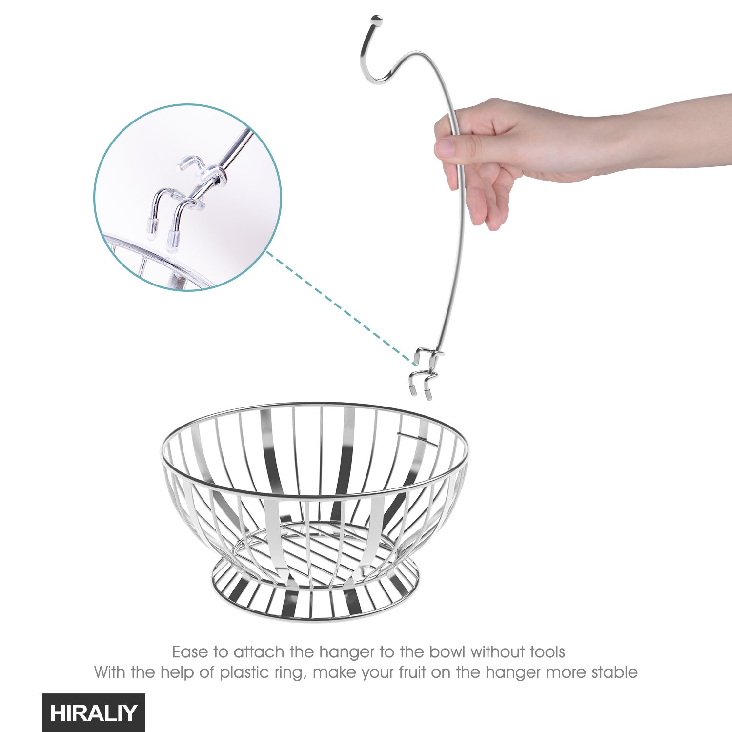 HIRALIY Fruit Tree Bowl with Removable Banana Hanger for Kitchen Countertop (Sliver)