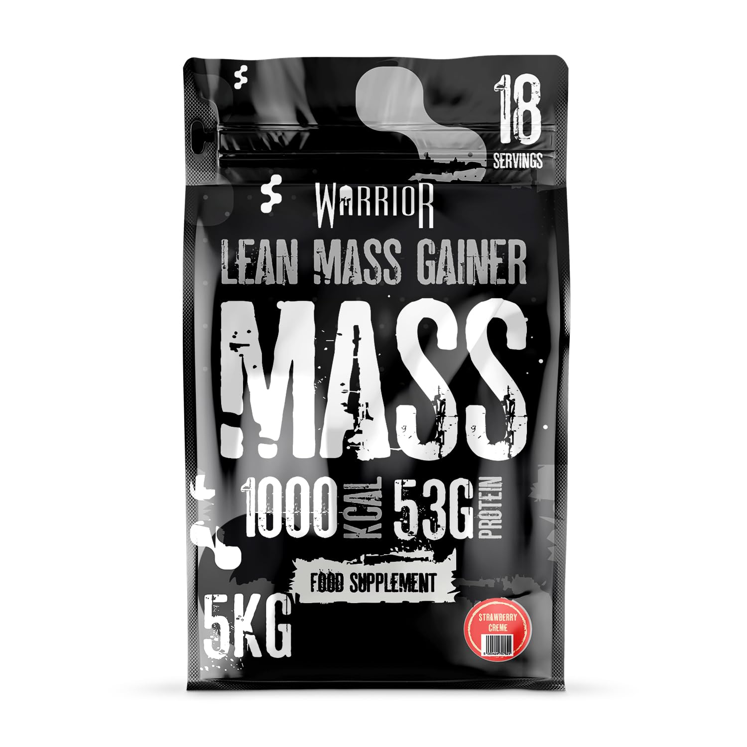 Warrior Mass Protein Powder – 5.04kg – Serious Mass Gainer – High Calorie, Weight Gain Supplement – 61g of Protein, 18 Servings, 1000+ Calories Shake, Supports Muscle Growth (Strawberry Crème, 5kg)
