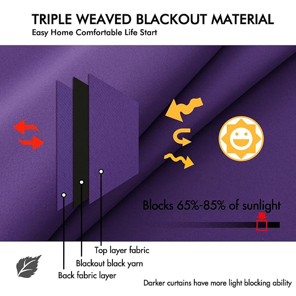 ANRODUO ROD POCKET AND BACK TAB PLEATED BLACKOUT CURTAINS PURPLE CURTAINS 96 INCHES LONG 2 PANELS, THERMAL INSULATED ROOM DARKENING LIVING ROOM BEDROOM CURTAIN, 42X96 INCHES