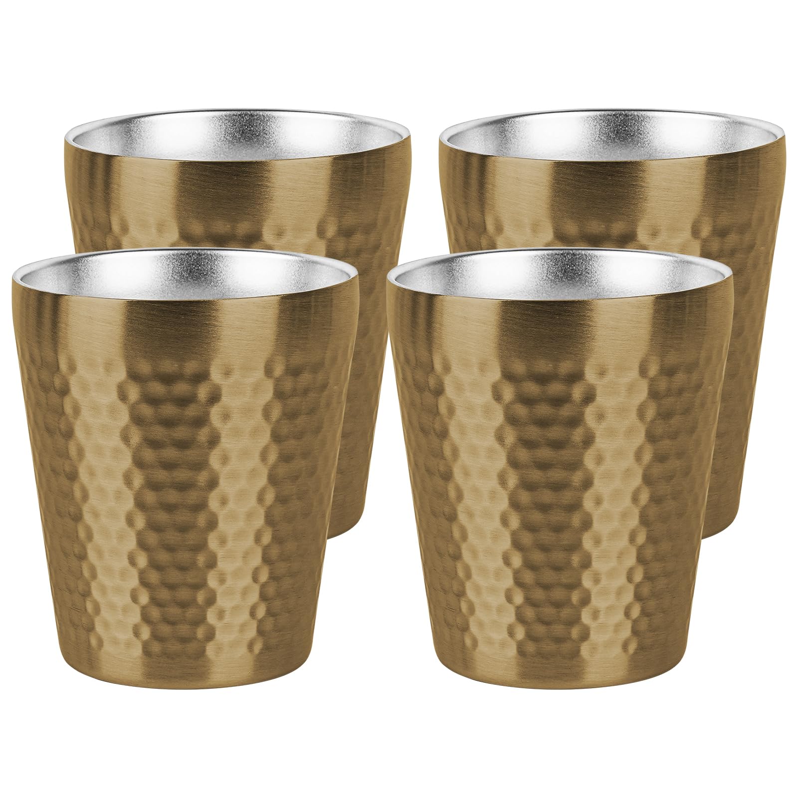 Adorila 4 Pack Stainless Steel Insulated Cup Double Wall, 10 oz Stackable Metal Cups For Drinking, Reusable Drinking Glasses for Home Office Party Outdoor(Gold)
