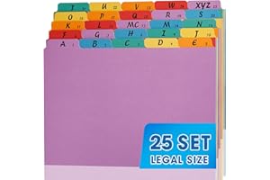 GISGFIM 1 Set A-Z Alphabetic and Number Top Label Files, Legal Size, 25 Sheets File Dividers 1/5 Cut Label File Cabinet Dividers Desk Organizer for Office, Home and School (Rainbow)